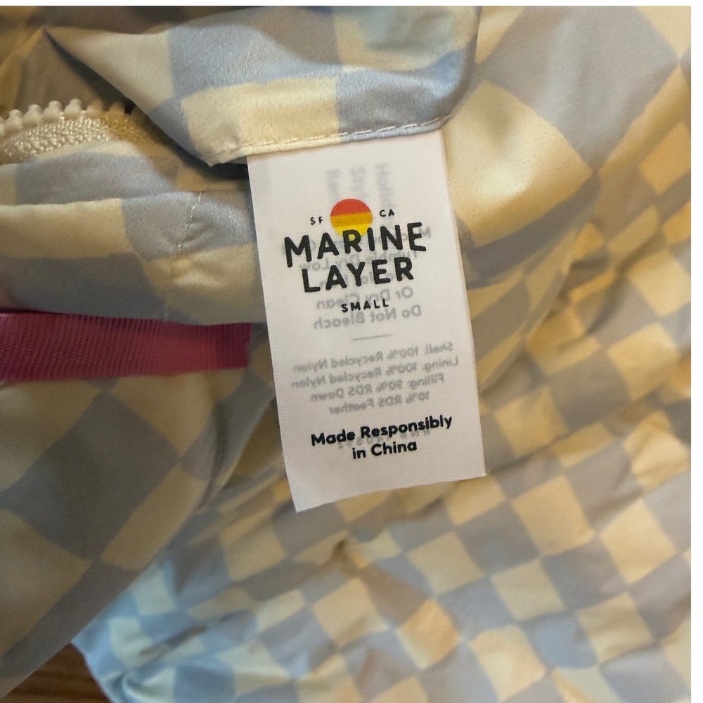 Marine Layer Archive Reversible Puffer Light Blue White Check Sz Small Down - Picture 8 of 13